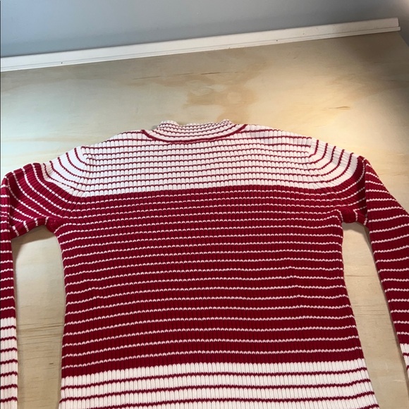 Striped Red and White Women's Cable knit Sweater Cotton  Sz S - Picture 11 of 11